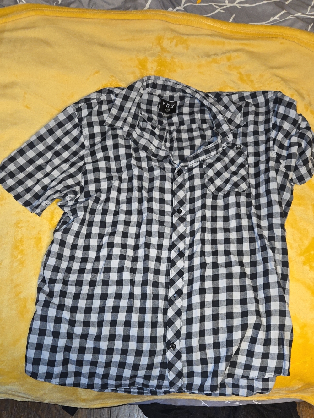 Fox Black and White Gingham Short-Sleeve Button-Down Shirt